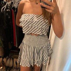 Blue and White striped skirt set